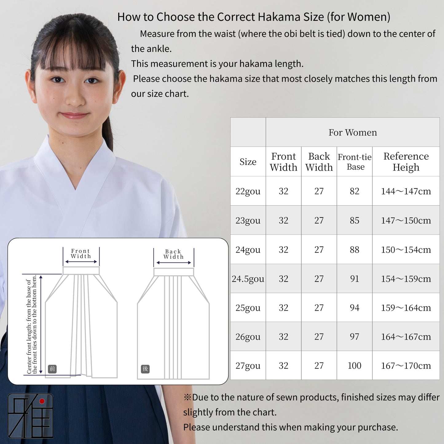 Kyudo Yōryū　Dark Blue Hakama for Women｜All Season｜Polyester 100% (22～24)
